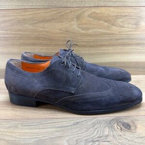 SANTONI Easy Brogue Oxford Mens 8 D Brown Suede Wingtip Dress Shoes